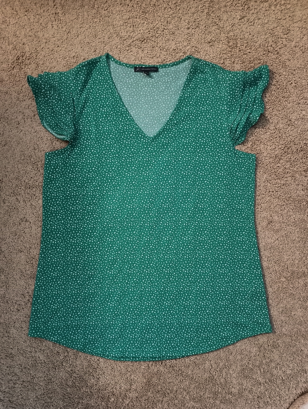 Adrianna Papell Flutter Sleeve Blouse | green, white, sz Small